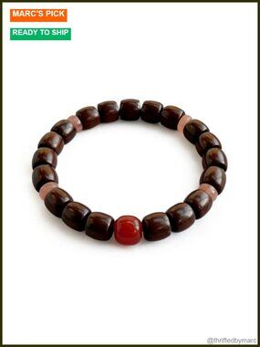Genuine Red Sandalwood Mala Bracelet with Red Agate, Stretch, Mindfulness